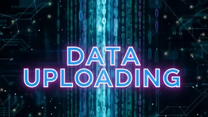 Data uploading depicted with digital circuit board and binary code background. - Powered by Adobe