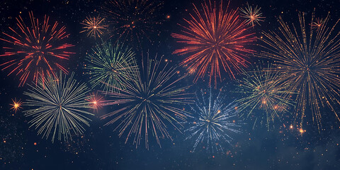 Vibrant fireworks exploding in dark night sky