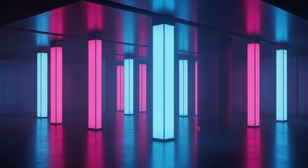 Abstract Neon Light Pillars - Modern Interior Design