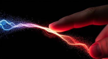 Digital Touch Concept: Finger Interacting with Glowing Particles