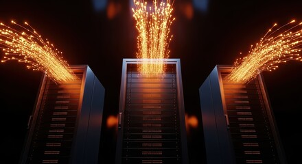 Data Center Servers with Glowing Data Streams - Digital Transformation Concept
