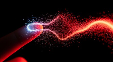 Digital Touch Concept - Finger Interacting with Glowing Particles