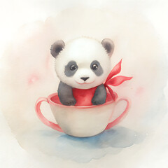 panda with a cup of coffee
