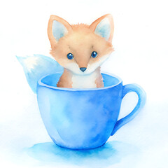 white kitten in a blue cup