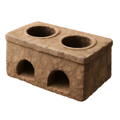 Clay Stove with Two Holes Isolated on White Background