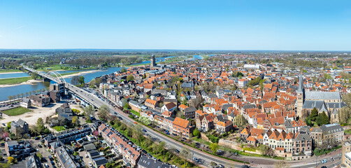 Fototapeta premium Aerial panorama from the historical city Deventer at the river IJssel in the Netherlands