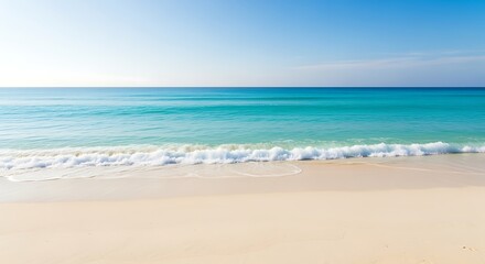 Obraz premium Idyllic Tropical Beach with Turquoise Water and White Sand, Perfect for Vacation and Relaxation