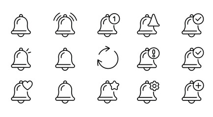 Notification bell icon set alert reminder message sound vector illustration symbol sign ui design app web
