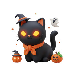 Fototapeta premium halloween cat with pumpkin