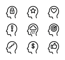 Icons head mind thinking brain idea human face profile symbol concept illustration design vector set