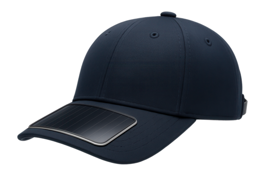 Baseball cap with solar panel on the brim for subtle energy collection