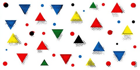 Geometric Abstract: An abstract composition of colorful triangles and circles arranged across the frame, showcasing the interplay of shapes and hues