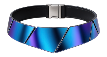 Iridescent choker with adjustable geometric panels for eveningwear