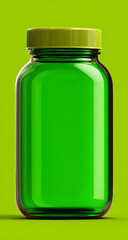 3D mockup of a green glass jar, straight view soli