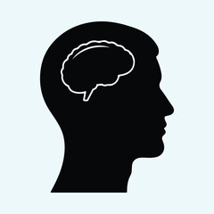 Obraz premium Silhouette human head with brain inside thinking vector illustrator