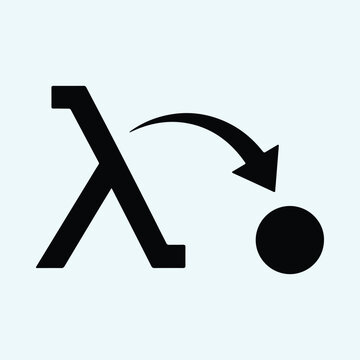 Silhouette Lambda symbol pointing to a dot with arrow vector illustrator