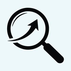 Silhouette magnifying glass with arrow pointing upwards business analysis vector illustrator