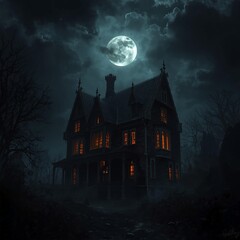 Fototapeta premium Haunted Mansion Under Full Moon