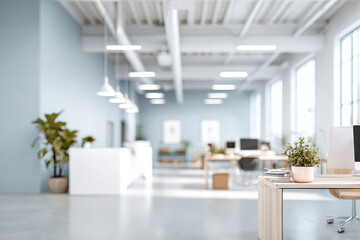 modern office workspace with blurred white text bars featuring ar task planner on clean ultrabright background