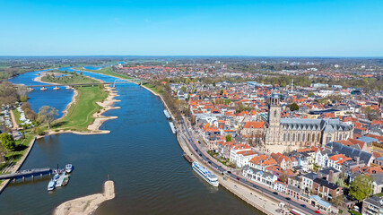 Fototapeta premium Aerial from the historical city Deventer at the river IJssel in the Netherlands
