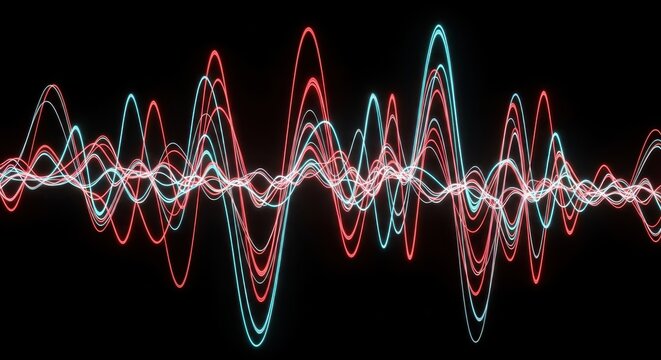 Abstract Neon Sound Wave Visualization on Black Background