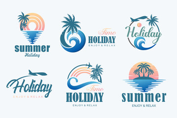 Sunset Sun wave Logo Template.  Vector illustration