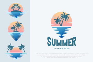 Sunset Sun wave Logo Template.  Vector illustration