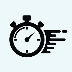 Silhouette stopwatch timer icon represents speed and urgency vector illustrator