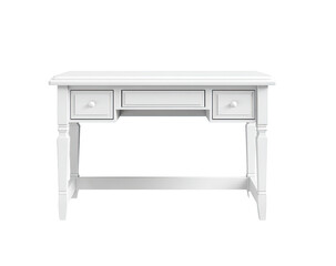 White wooden desk with three drawers.  Simple, classic design.  Clean lines.  Front view