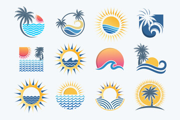 Obraz premium Summer holidays logo. Summer beach, vacation, travel, tropical paradise emblems. Vector illustration