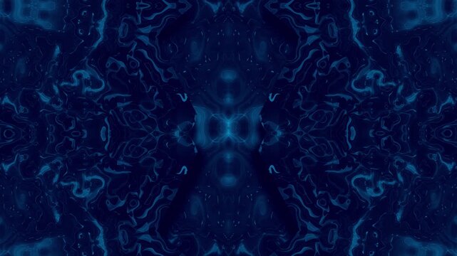 Slow motion trippy kaleidoscope animation with geometric pattern symmetrical warp vibrant abstract background optical illusion dynamic visual loop psychedelic motion design hypnotic lighting blue
