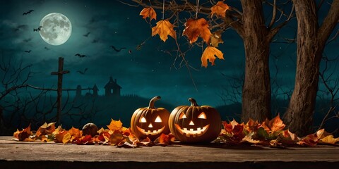 halloween background with pumpkin and bats