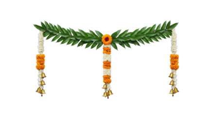 Floral Festoon: A decorative floral festoon, adorned with vibrant orange blooms, verdant leaves, and delicate white blossoms, embodies the essence of celebration and adornment. 