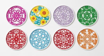 Colorful Paper Cut Floral Designs in Circular Frames