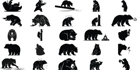 Fototapeta premium Bear silhouette vector illustration set design