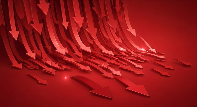 Red arrows pointing downward symbolize decline loss and negative trends in business and finance markets