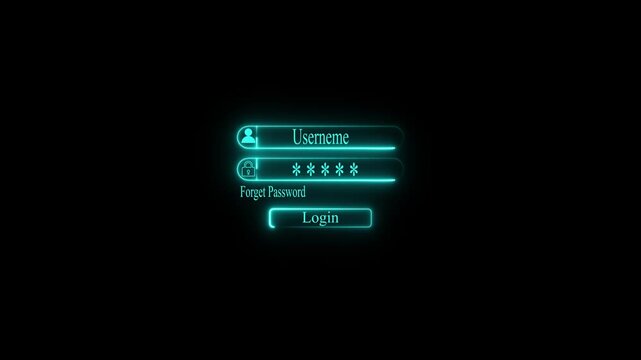 Typing a secure password on a form box on computer. Neon Password box icon animation. login password icon animation