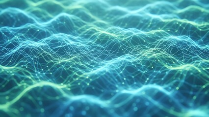  Abstract visualization of a calm and organized mind, a serene, glowing neural network landscape, peaceful digital waves, soothing blue and green colors, wallpaper