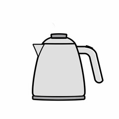Vector icon of a stainless steel kettle with rising steam.