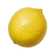 A single, bright yellow lemon isolated on a clean transparent background, showcasing its textured rind and vibrant citrus essence, perfect for food and beverage concepts