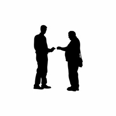 Silhouette of a man giving money to a vendor on a white background