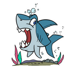 Cartoon Shark Vector Illustration, Funny Underwater Animal Character