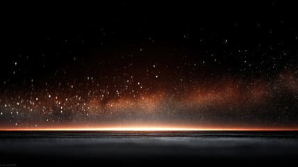 Obraz premium Dark Cosmic Horizon with Low Glow Band over Starry Void and Quiet Reflective Ocean Surface