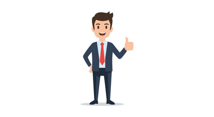 Fototapeta premium Smiling businessman in suit gives thumbs up, positive business gesture.