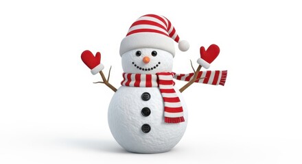 Festive Snowman with Red Hat, Scarf, and Mittens - Christmas Holiday Illustration