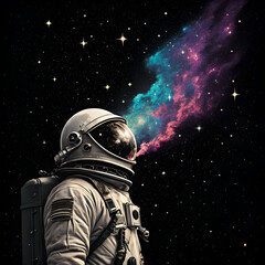 Astronaut Looking at a Vibrant Cosmic Nebula in Space