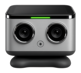 Tabletop robot with a rectangular body and dual cameras for eye-like emotional interaction