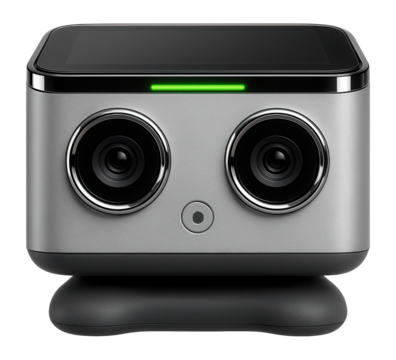 Tabletop robot with a rectangular body and dual cameras for eye-like emotional interaction