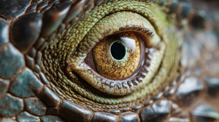 Fototapeta premium Close-up of an iguana's eye, macro photography, studio lighting, sharp focus --ar 16:9 --raw --profile bn51b1h --v 7 Job ID: c11d6829-9c57-4c96-9301-16c63d4da863