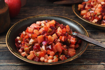 A bowl with traditional Rosolli salad, Finnish cuisine